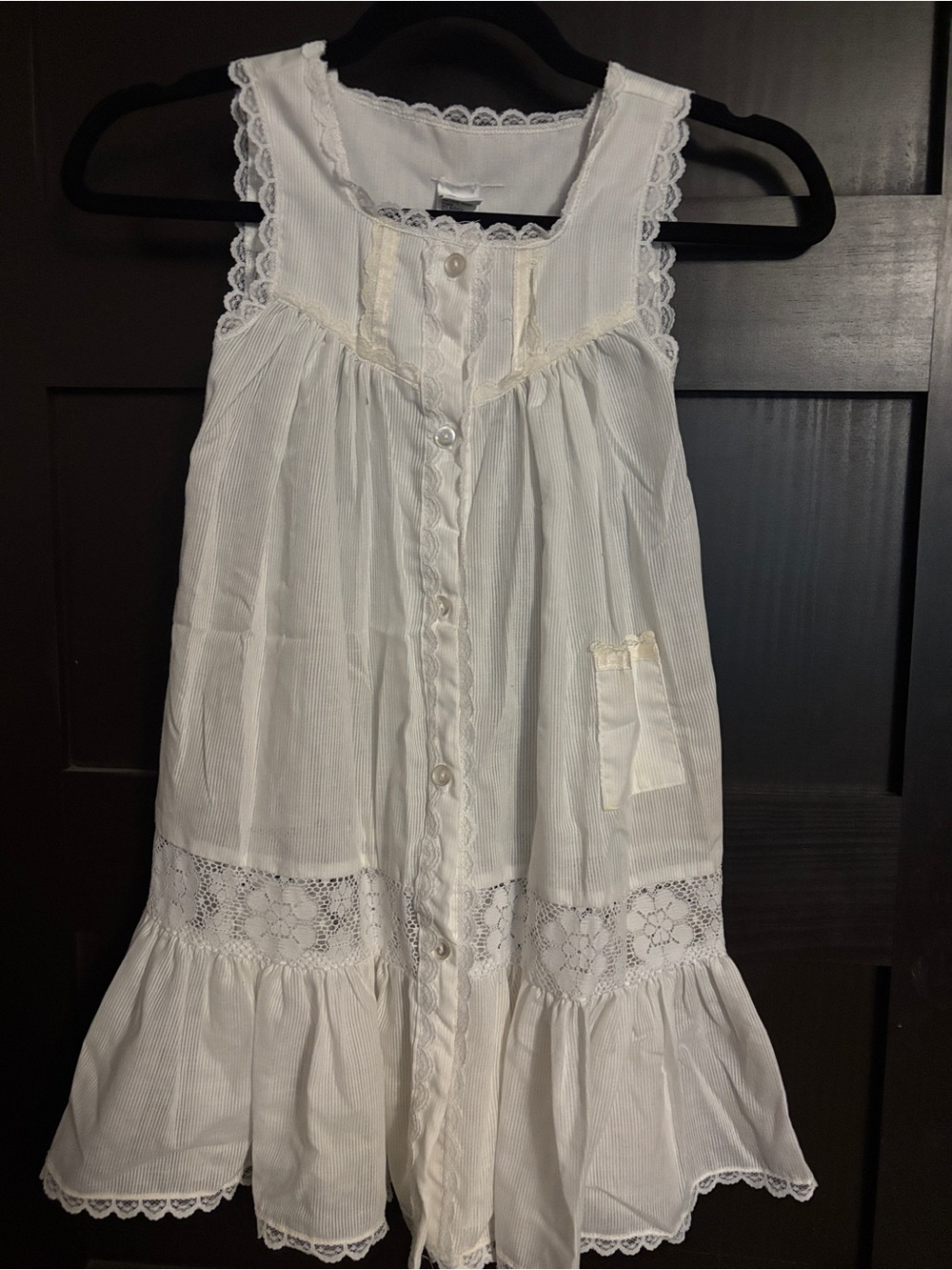Vintage Bryan Girls' White Lace-Trim Button Front Pinafore, 6X